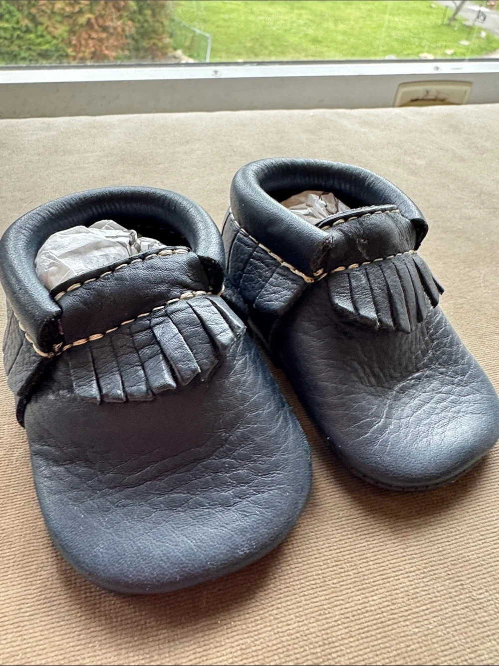 Freshly Picked Navy Blue Fringe Moccasins for Kids